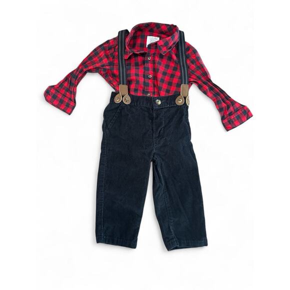 Carter's/Jumping Beans Outfit Overalls Button Down Sweater 12M - Picture 2 of 12